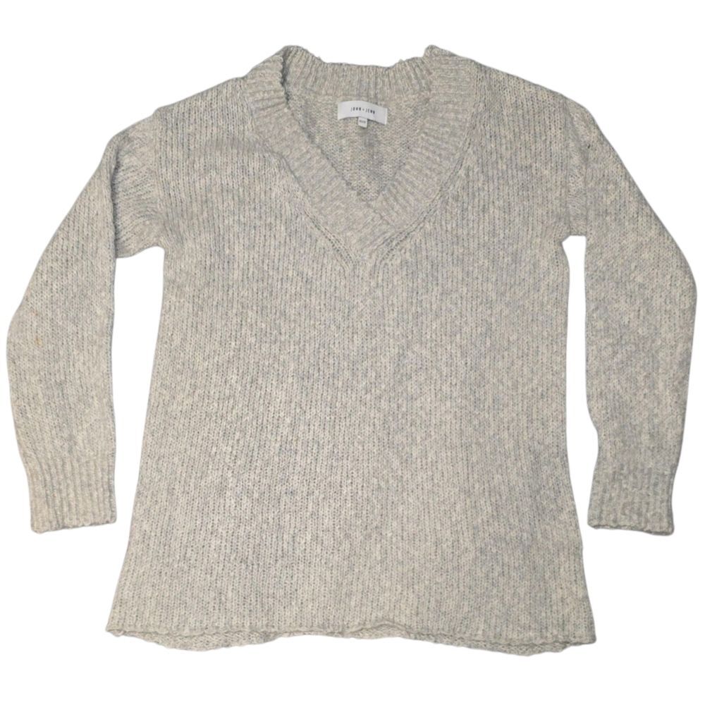 JOHN + JENN Womens Gray V-Neck Sweater XS Knit Alpaca Blend Preppy Academia Fall